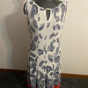 Haani White/Blue Orange Paisley print peep hole front sleeveless dress, size L